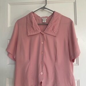 Vintage Pink Button Down Shirt with Pleated Collar